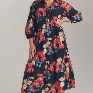 Anthropologie Black Floral High Low Dress
